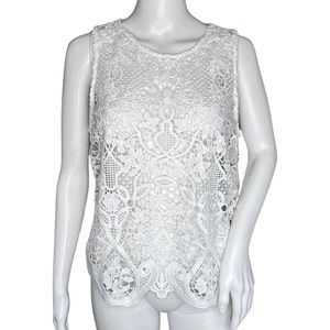 James Coviello Shirt Womens Large White Open Lace Lightweight Neutral Minimalist
